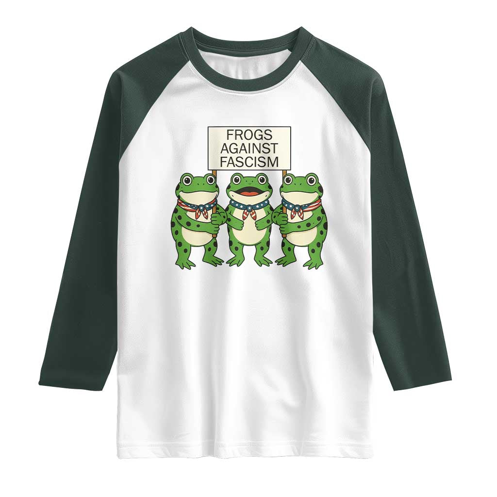 Frogs Against Fascism Raglan Shirt Funny Portland Meme Humor Gift TS12 White Dark Forest Green Print Your Wear