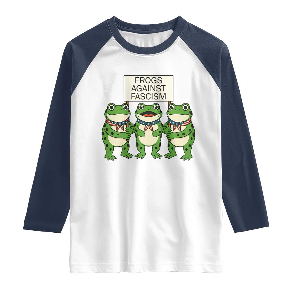 Frogs Against Fascism Raglan Shirt Funny Portland Meme Humor Gift TS12 White Navy Print Your Wear