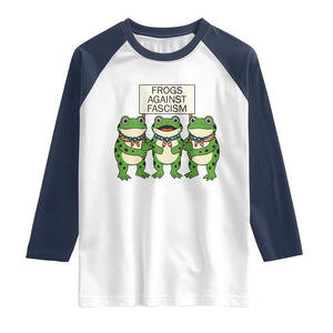 Frogs Against Fascism Raglan Shirt Funny Portland Meme Humor Gift TS12 White Navy Print Your Wear