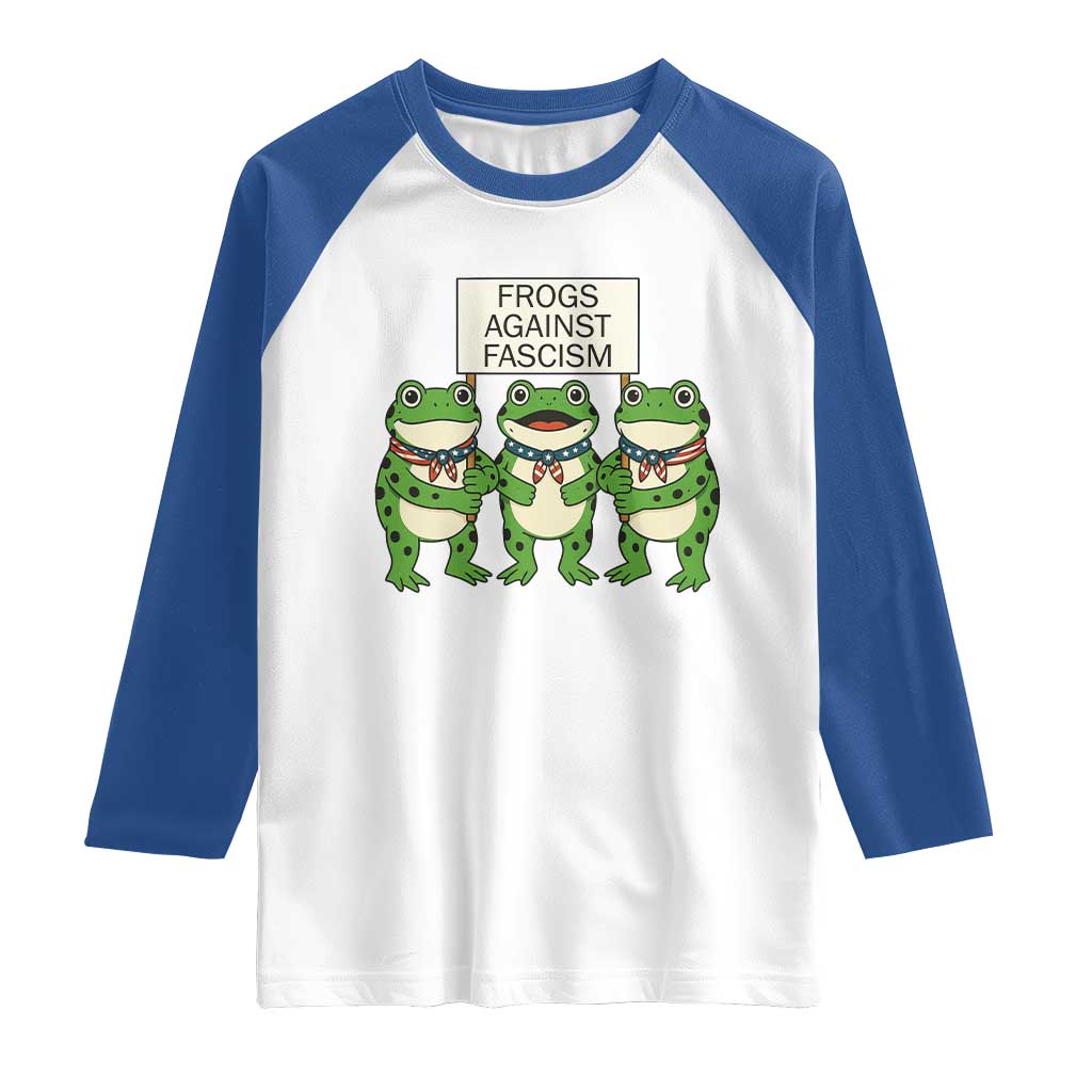 Frogs Against Fascism Raglan Shirt Funny Portland Meme Humor Gift TS12 White Royal Print Your Wear