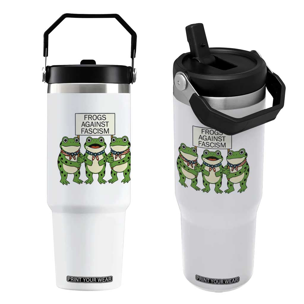 Frogs Against Fascism Flip Straw Tumbler Funny Portland Meme Humor Gift TS12 One Size: 30 oz White Print Your Wear