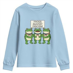 Frogs Against Fascism Youth Sweatshirt Funny Portland Meme Humor Gift TS12 Light Blue Print Your Wear