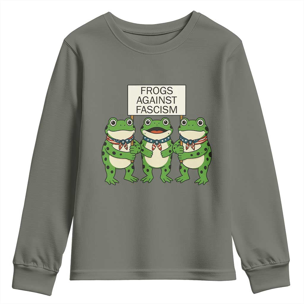 Frogs Against Fascism Youth Sweatshirt Funny Portland Meme Humor Gift TS12 Military Green Print Your Wear