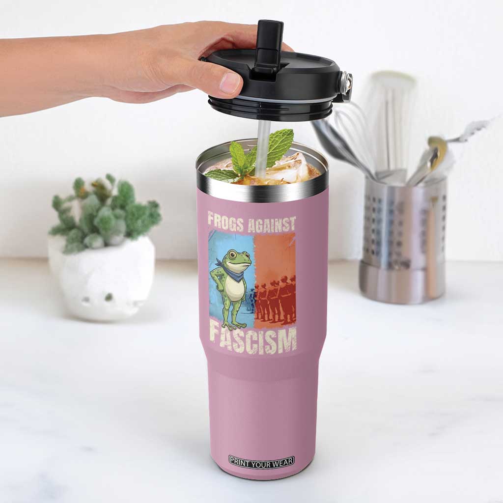 Frogs Against Fascism Flip Straw Tumbler Portland Protest Vintage Meme Gift TS12 One Size: 30 oz Light Pink Print Your Wear