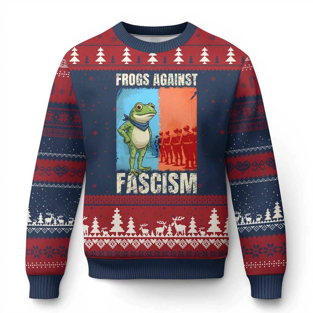 Frogs Against Fascism Ugly Christmas Sweater Portland Protest Vintage Meme Gift TS12 Navy Red Print Your Wear
