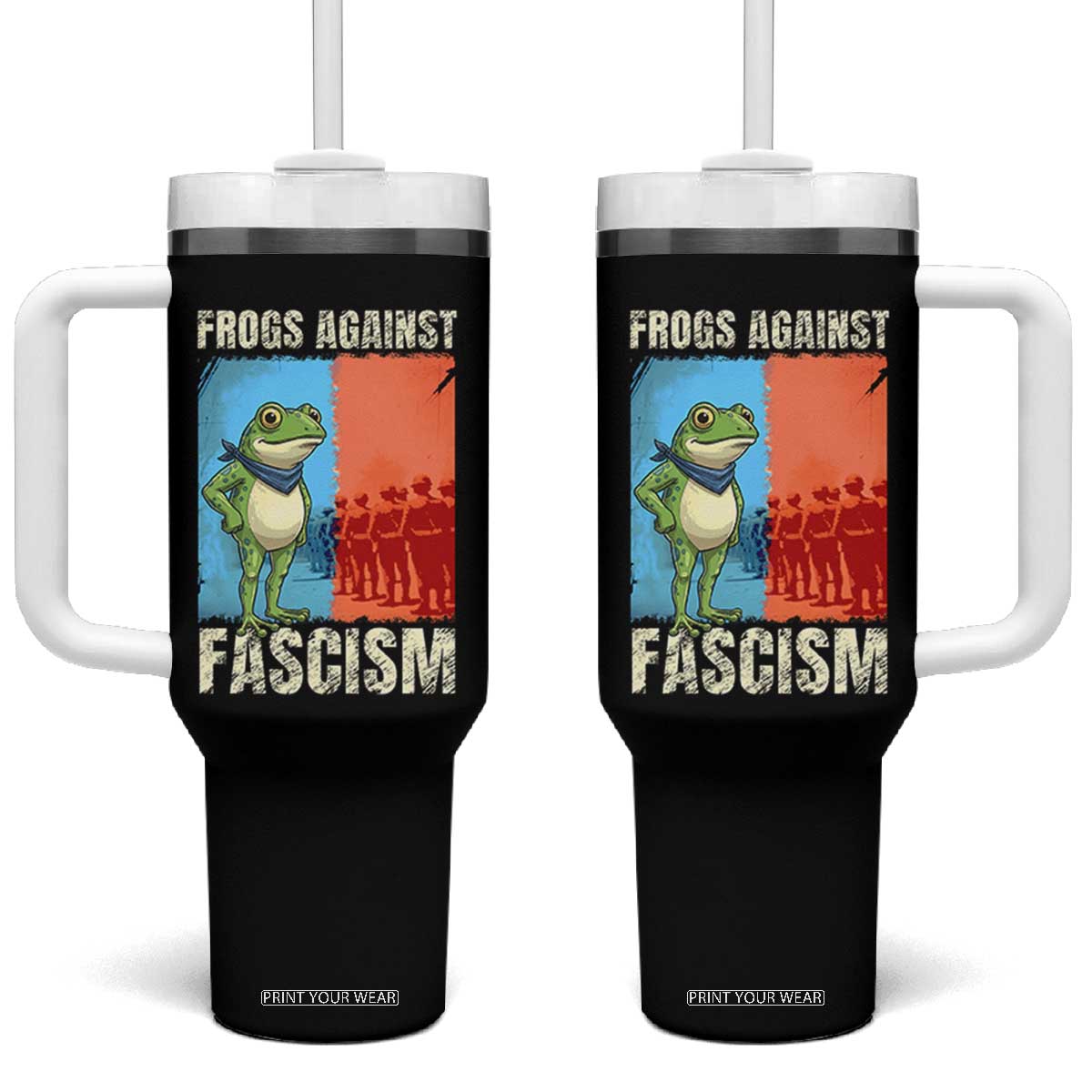 Frogs Against Fascism Tumbler With Handle Portland Protest Vintage Meme Gift TS12 One Size: 40 oz Black Print Your Wear