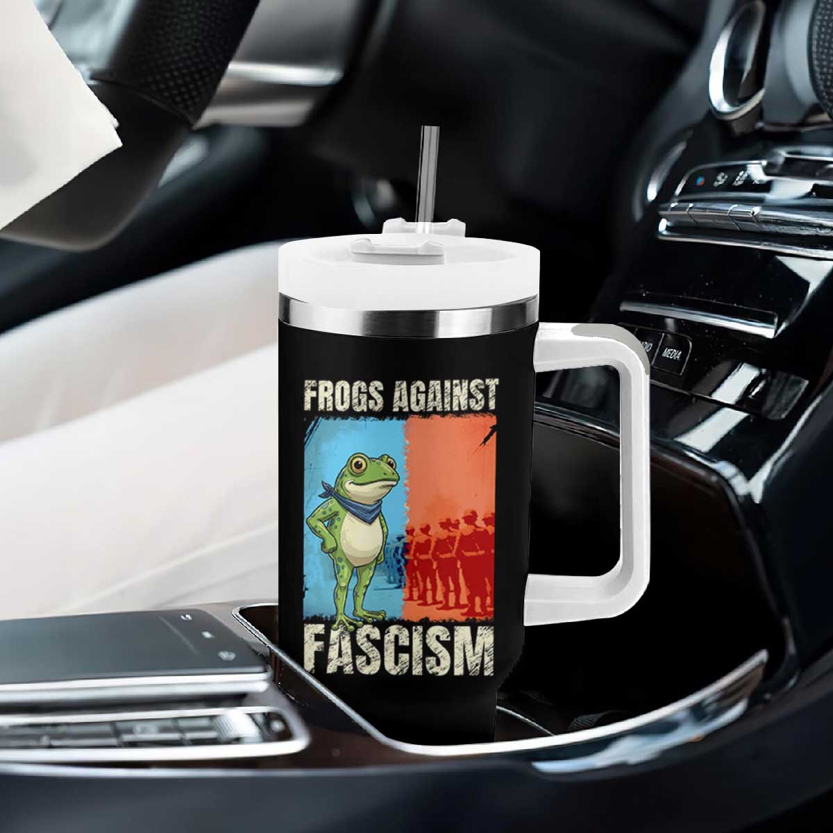 Frogs Against Fascism Tumbler With Handle Portland Protest Vintage Meme Gift TS12 Print Your Wear