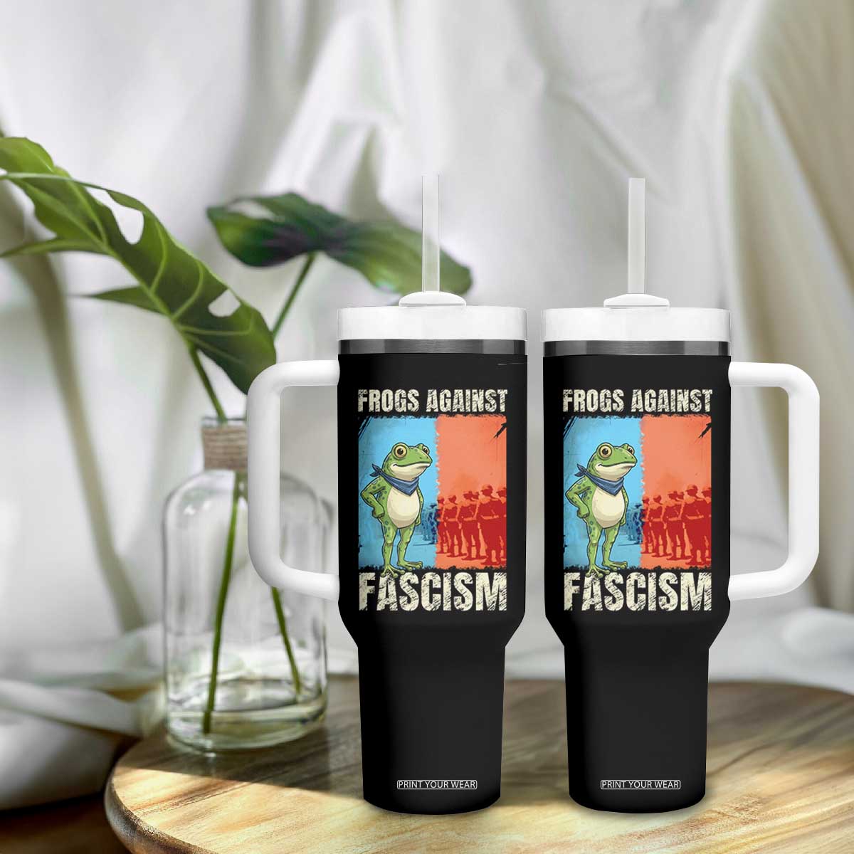Frogs Against Fascism Tumbler With Handle Portland Protest Vintage Meme Gift TS12 Print Your Wear