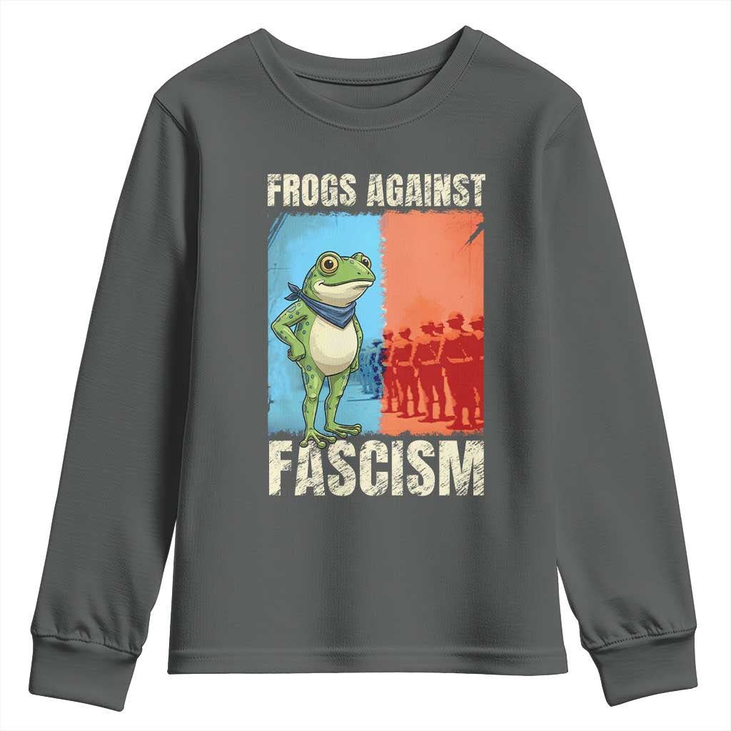 Frogs Against Fascism Youth Sweatshirt Portland Protest Vintage Meme Gift TS12 Dark Heather Print Your Wear