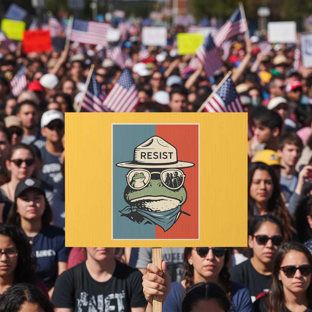 Resist Frog Meme Protest Sign Portland Vintage Aesthetic Gift TS12 Horizontal 18