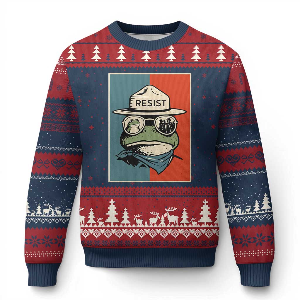 Resist Frog Meme Ugly Christmas Sweater Portland Vintage Aesthetic Gift TS12 Navy Red Print Your Wear