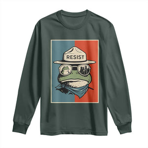 Resist Frog Meme Long Sleeve Shirt Portland Vintage Aesthetic Gift TS12 Dark Forest Green Print Your Wear