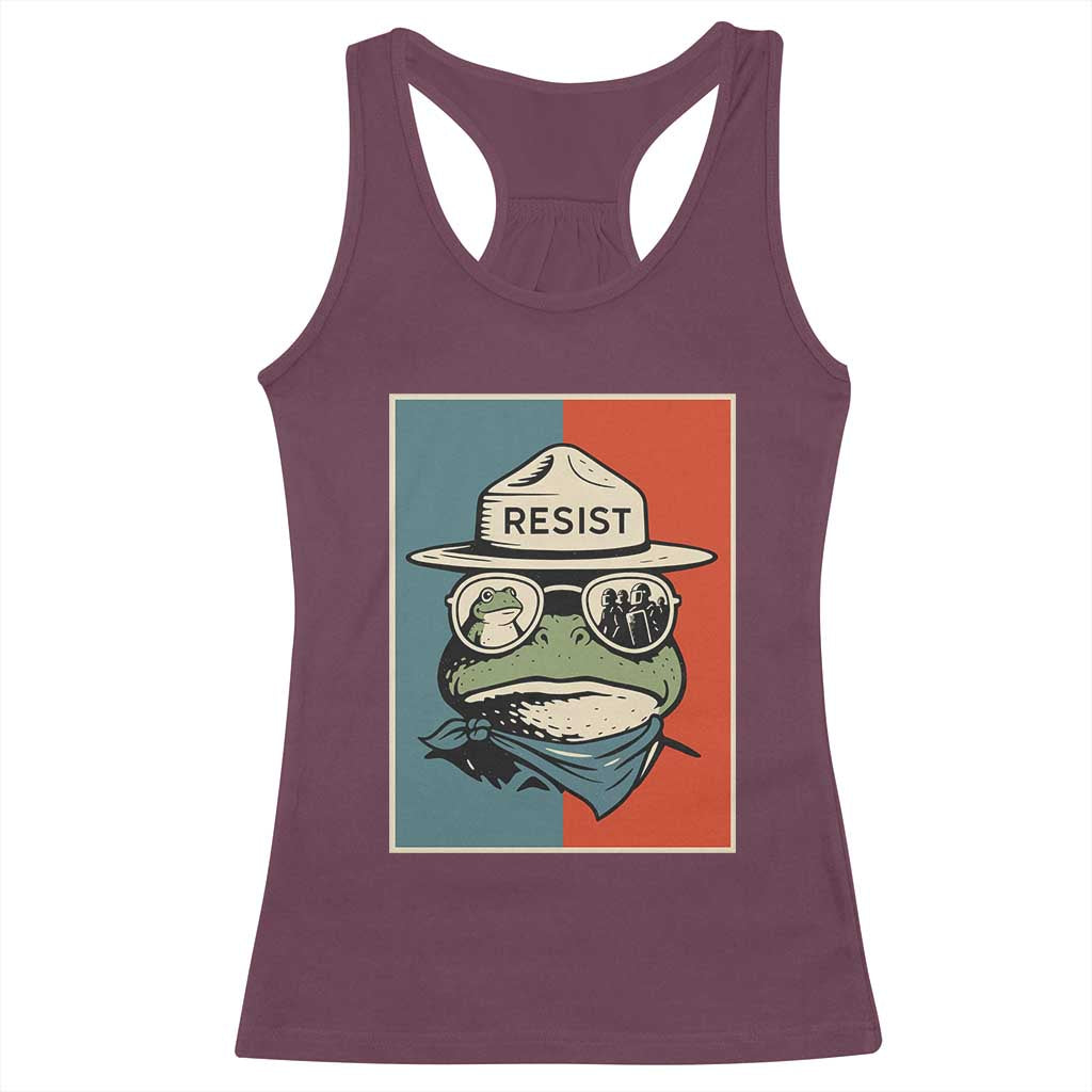 Resist Frog Meme Racerback Tank Top Portland Vintage Aesthetic Gift TS12 Maroon Print Your Wear