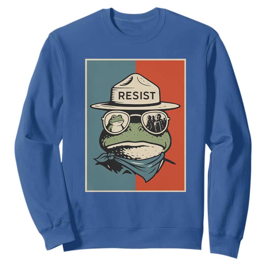 Resist Frog Meme Sweatshirt Portland Vintage Aesthetic Gift TS12 Royal Blue Print Your Wear