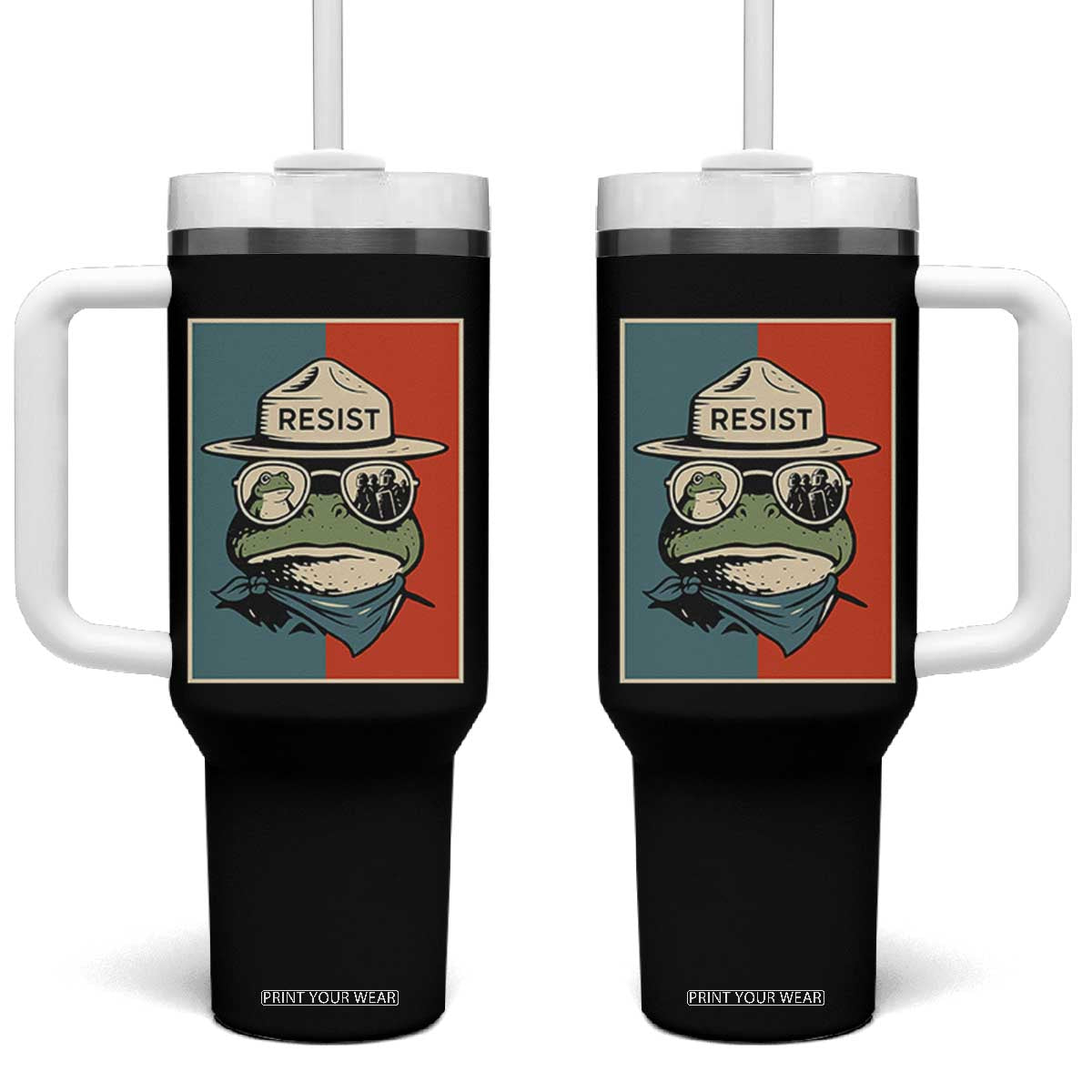 Resist Frog Meme Tumbler With Handle Portland Vintage Aesthetic Gift - Print Your Wear