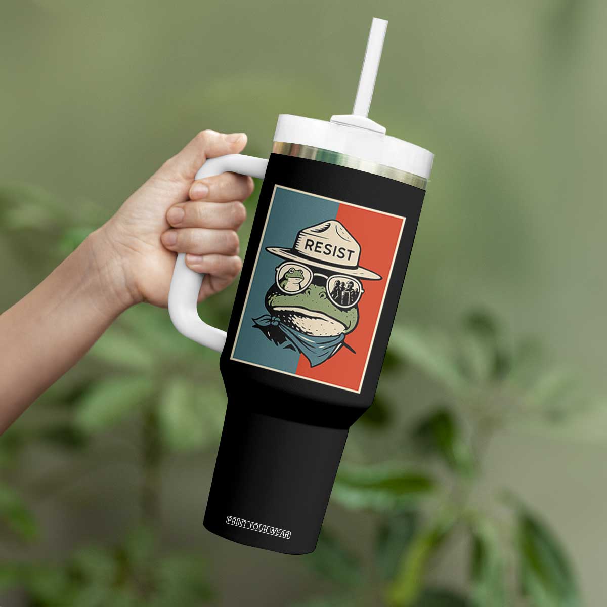 Resist Frog Meme Tumbler With Handle Portland Vintage Aesthetic Gift TS12 Print Your Wear