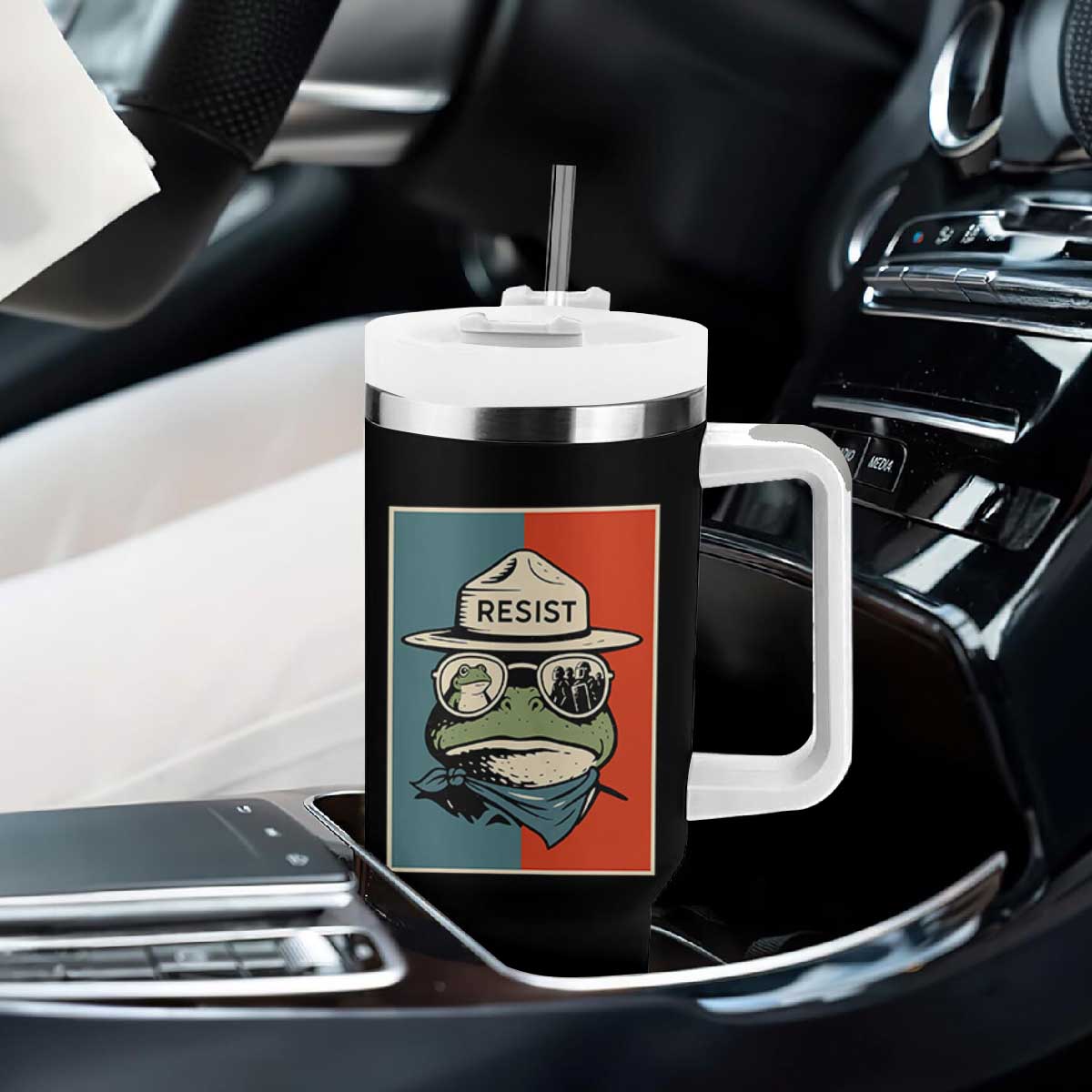 Resist Frog Meme Tumbler With Handle Portland Vintage Aesthetic Gift TS12 Print Your Wear