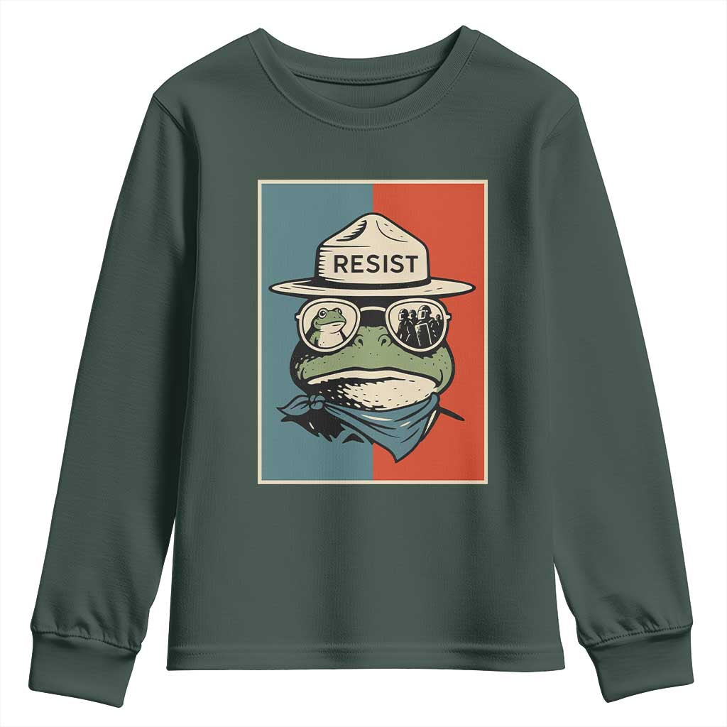 Resist Frog Meme Youth Sweatshirt Portland Vintage Aesthetic Gift TS12 Dark Forest Green Print Your Wear