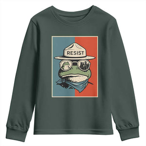 Resist Frog Meme Youth Sweatshirt Portland Vintage Aesthetic Gift TS12 Dark Forest Green Print Your Wear