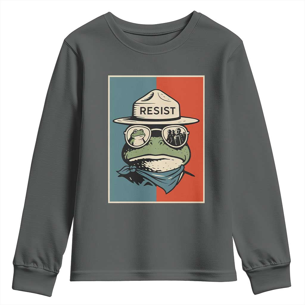 Resist Frog Meme Youth Sweatshirt Portland Vintage Aesthetic Gift TS12 Dark Heather Print Your Wear