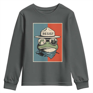 Resist Frog Meme Youth Sweatshirt Portland Vintage Aesthetic Gift TS12 Dark Heather Print Your Wear