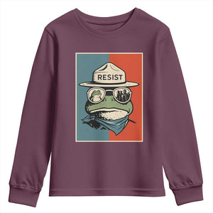 Resist Frog Meme Youth Sweatshirt Portland Vintage Aesthetic Gift TS12 Maroon Print Your Wear
