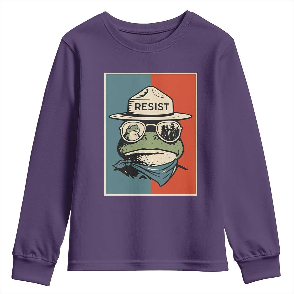 Resist Frog Meme Youth Sweatshirt Portland Vintage Aesthetic Gift TS12 Purple Print Your Wear