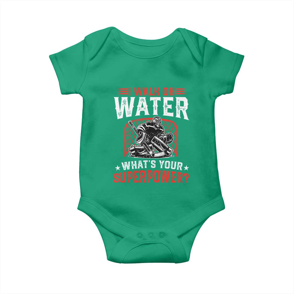 I Walk On Water Whats Your Superpower Baby Onesie Funny Ice Hockey Gift TS12 Irish Green Print Your Wear