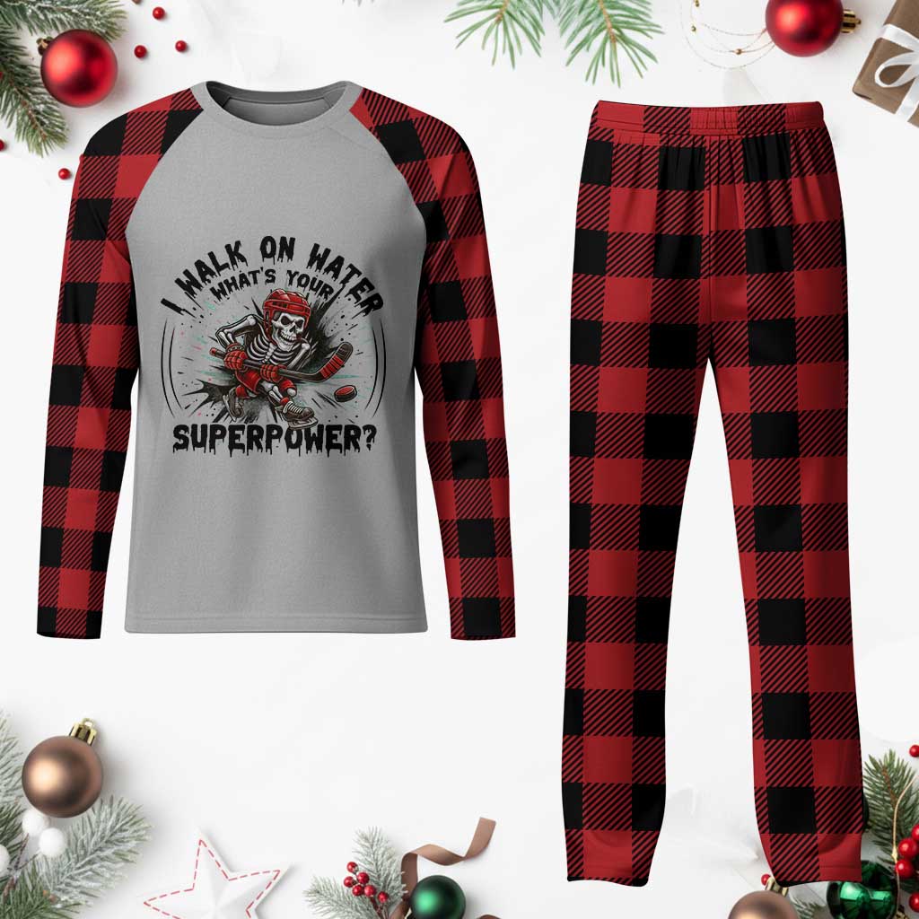 I Walk On Water Whats Your Superpower Plaid Pajama Set Skeleton Hockey Dark Humor Gift TS12 Buffalo Plaid Print Your Wear