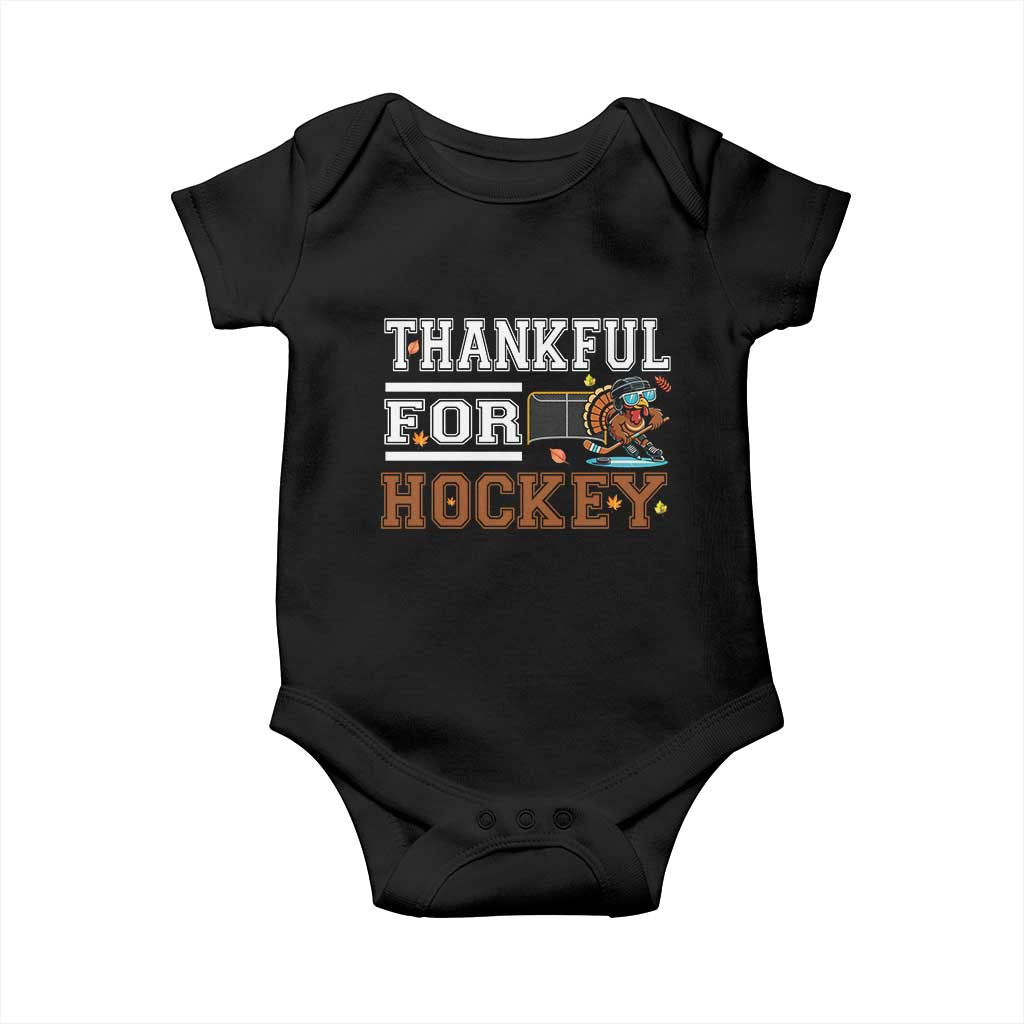 Thankful For Hockey Baby Onesie Funny Thanksgiving Ice Hockey Gift TS12 Black Print Your Wear