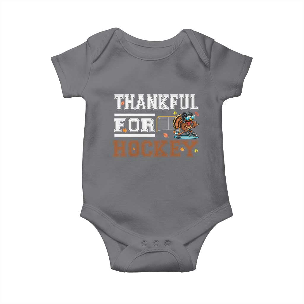Thankful For Hockey Baby Onesie Funny Thanksgiving Ice Hockey Gift TS12 Charcoal Print Your Wear