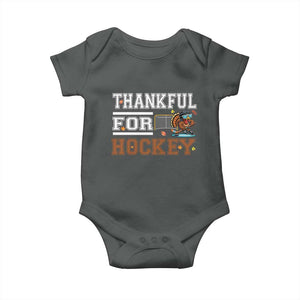 Thankful For Hockey Baby Onesie Funny Thanksgiving Ice Hockey Gift TS12 Dark Heather Print Your Wear