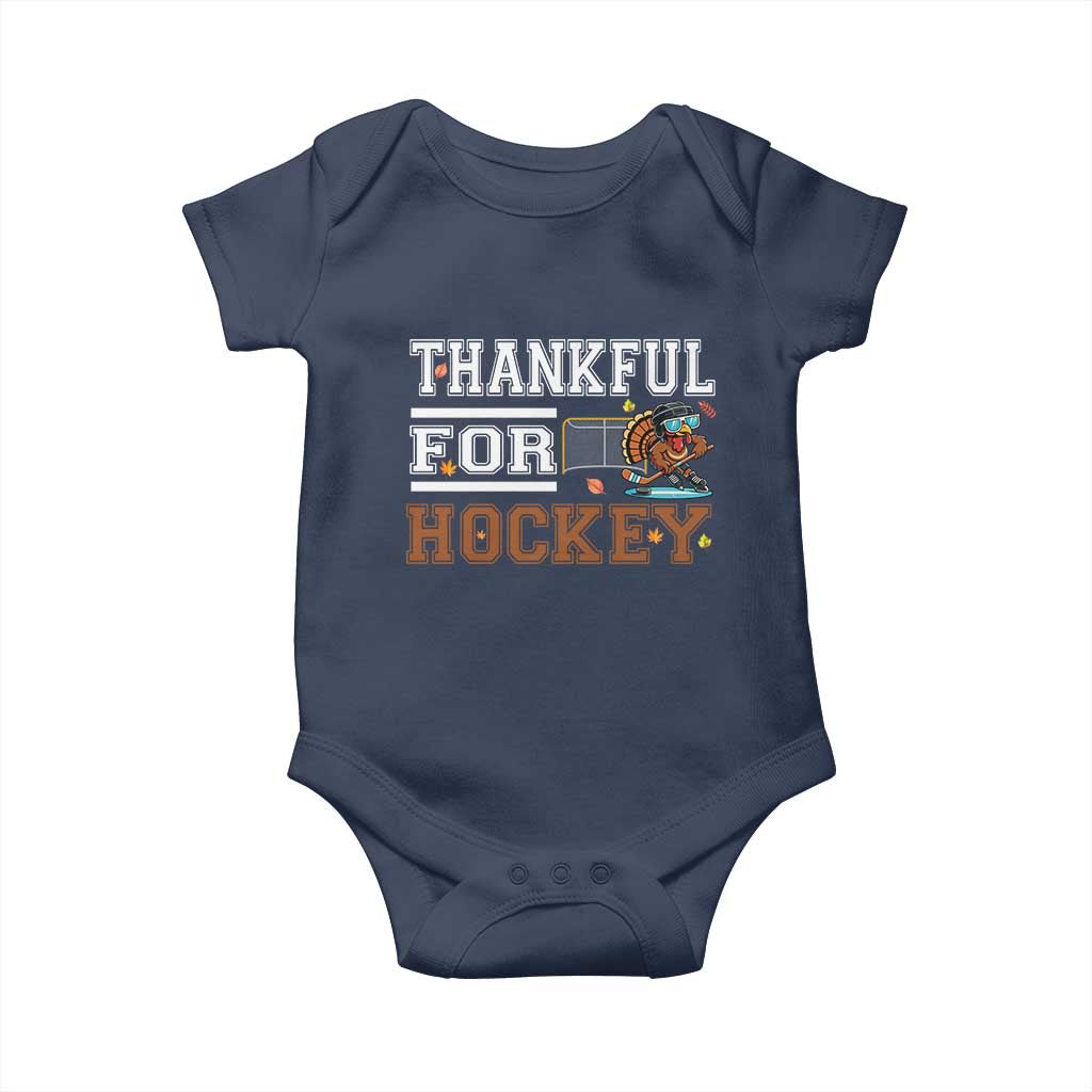 Thankful For Hockey Baby Onesie Funny Thanksgiving Ice Hockey Gift TS12 Navy Print Your Wear