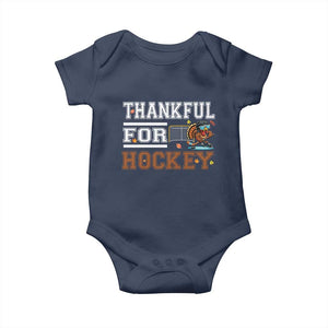 Thankful For Hockey Baby Onesie Funny Thanksgiving Ice Hockey Gift TS12 Navy Print Your Wear