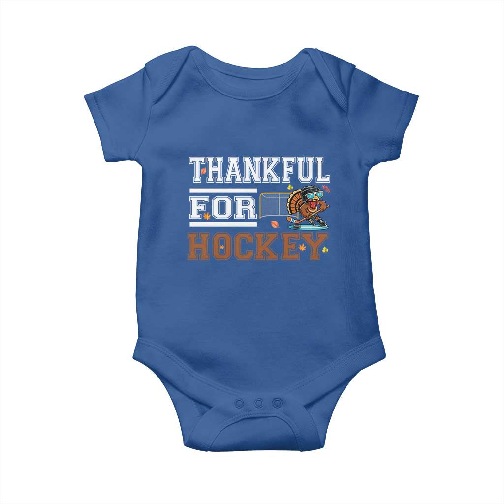 Thankful For Hockey Baby Onesie Funny Thanksgiving Ice Hockey Gift TS12 Royal Blue Print Your Wear