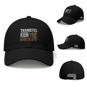 Thankful For Hockey Baseball Cap Funny Thanksgiving Ice Hockey Gift TS12 Baseball Cap Universal Fit Black Print Your Wear
