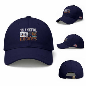 Thankful For Hockey Baseball Cap Funny Thanksgiving Ice Hockey Gift TS12 Baseball Cap Universal Fit Dark Blue Print Your Wear