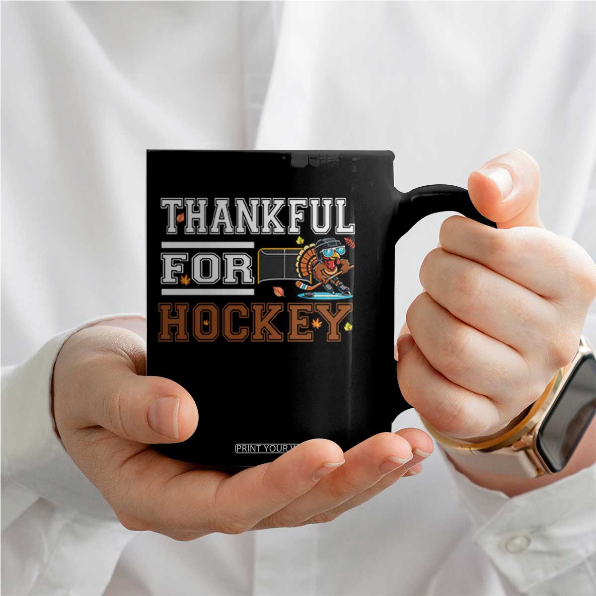 Thankful For Hockey Coffee Mug Funny Thanksgiving Ice Hockey Gift TS12 Print Your Wear