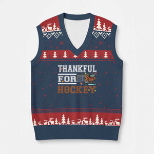 Thankful For Hockey V-Neck Knit Sweater Vest Funny Thanksgiving Ice Hockey Gift TS12 Navy Red Print Your Wear