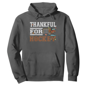 Thankful For Hockey Hoodie Funny Thanksgiving Ice Hockey Gift TS12 Dark Heather Print Your Wear