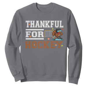 Thankful For Hockey Sweatshirt Funny Thanksgiving Ice Hockey Gift TS12 Charcoal Print Your Wear