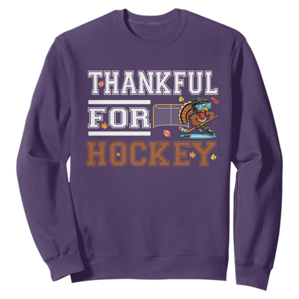 Thankful For Hockey Sweatshirt Funny Thanksgiving Ice Hockey Gift TS12 Purple Print Your Wear