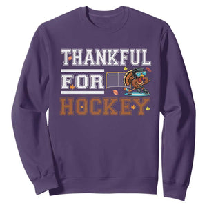 Thankful For Hockey Sweatshirt Funny Thanksgiving Ice Hockey Gift TS12 Purple Print Your Wear