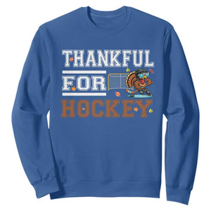 Thankful For Hockey Sweatshirt Funny Thanksgiving Ice Hockey Gift TS12 Royal Blue Print Your Wear
