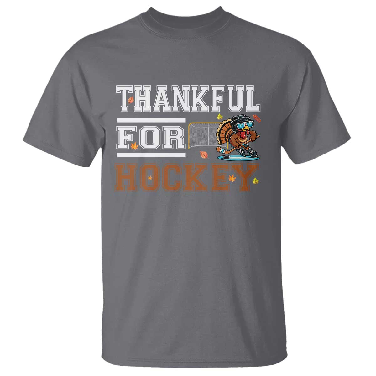 Thankful For Hockey T Shirt Funny Thanksgiving Ice Hockey Gift TS12 Charcoal Print Your Wear