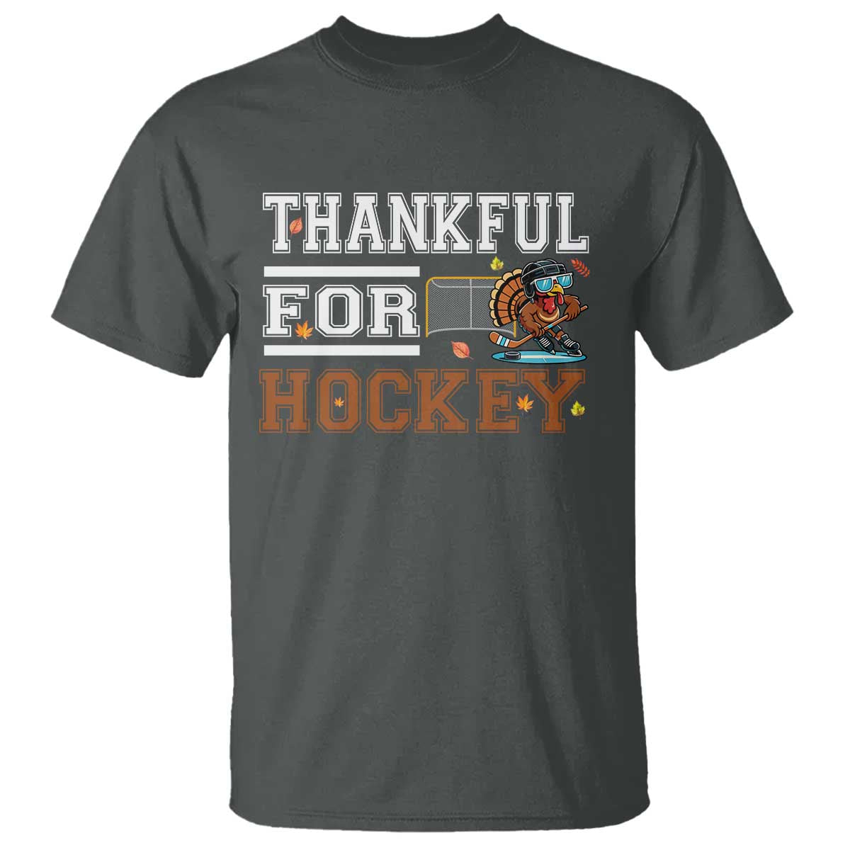 Thankful For Hockey T Shirt Funny Thanksgiving Ice Hockey Gift TS12 Dark Heather Print Your Wear