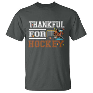 Thankful For Hockey T Shirt Funny Thanksgiving Ice Hockey Gift TS12 Dark Heather Print Your Wear