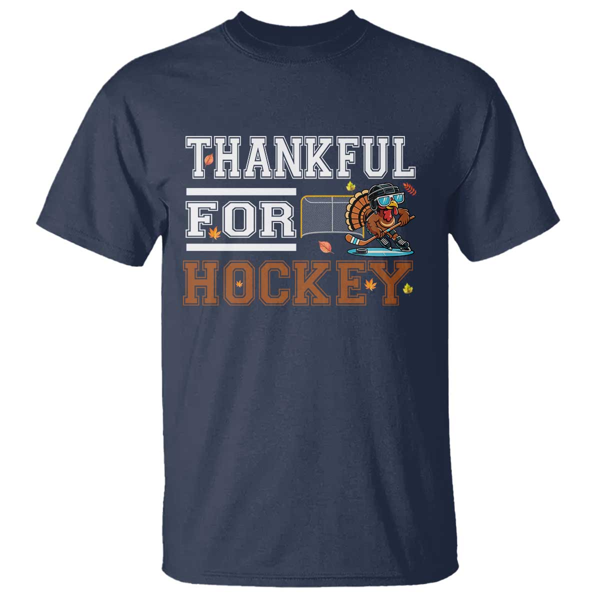 Thankful For Hockey T Shirt Funny Thanksgiving Ice Hockey Gift TS12 Navy Print Your Wear