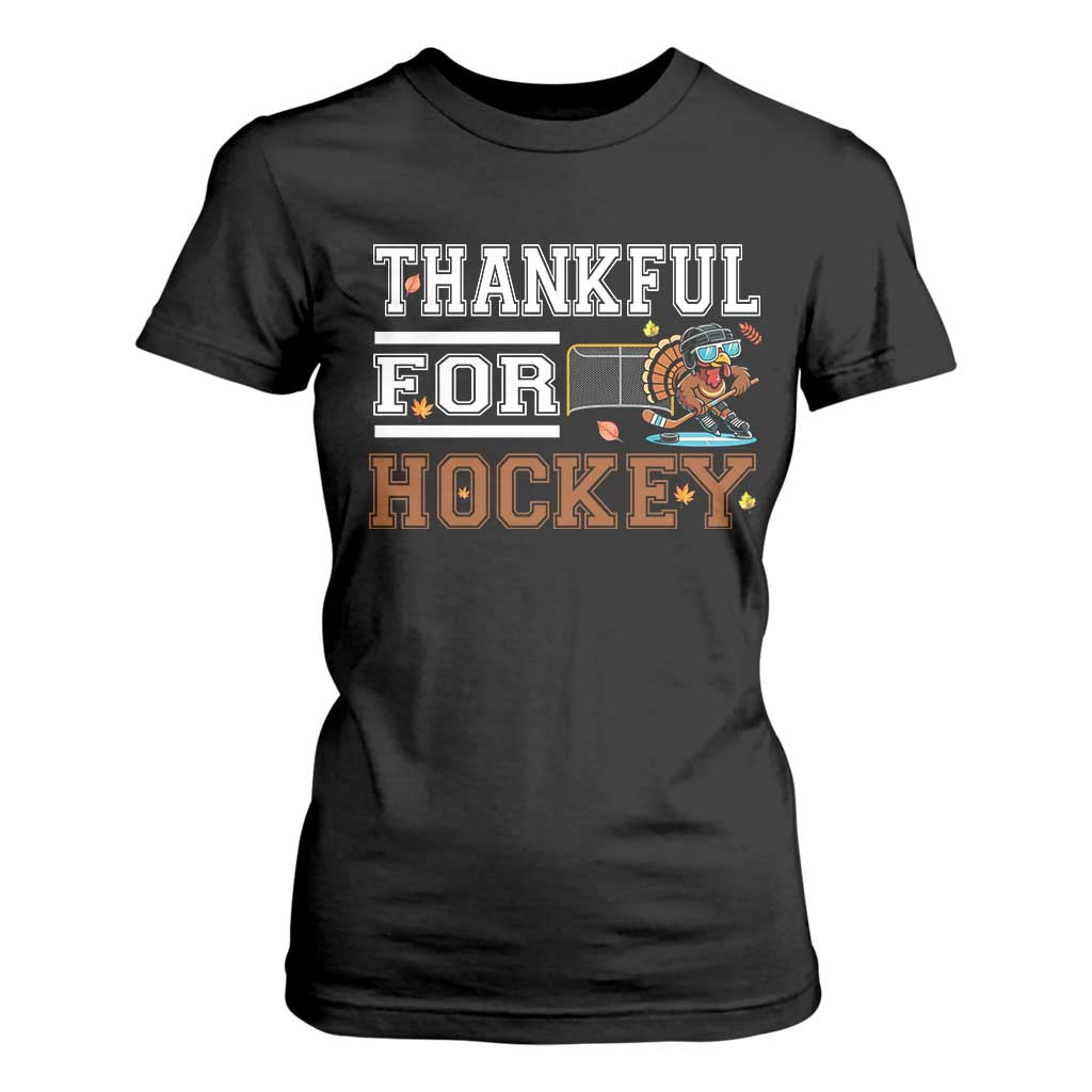 Thankful For Hockey T Shirt For Women Funny Thanksgiving Ice Hockey Gift TS12 Black Print Your Wear