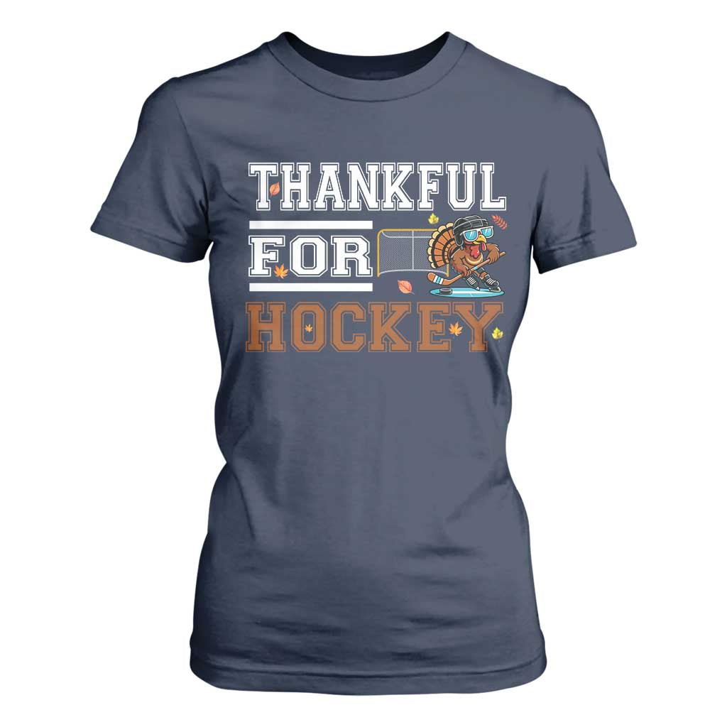 Thankful For Hockey T Shirt For Women Funny Thanksgiving Ice Hockey Gift TS12 Navy Print Your Wear